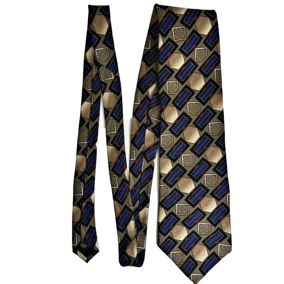 Chez Roffe Mens Silk Necktie Geometric Textured Preppy Wide Made USA Formal - Picture 6 of 6